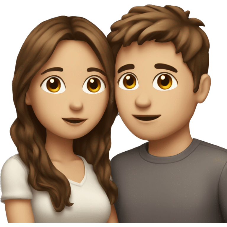 Brown haired boy and brown haired girl kissing emoji