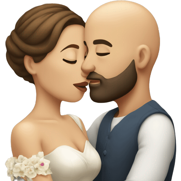 Bald man with a beard kissing his young brunette wife emoji