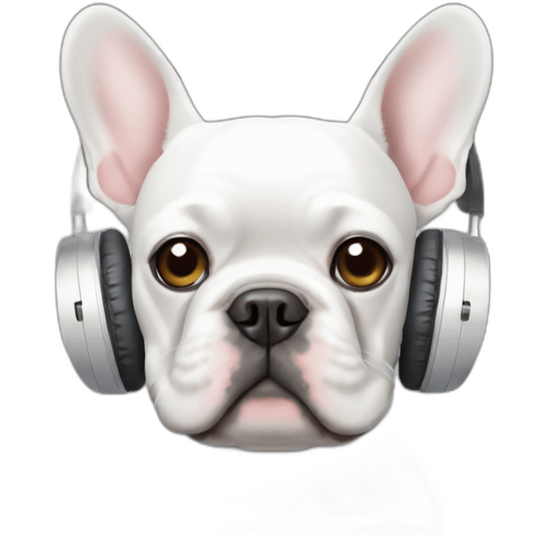 white FRENCH BULLDOG with headphones emoji