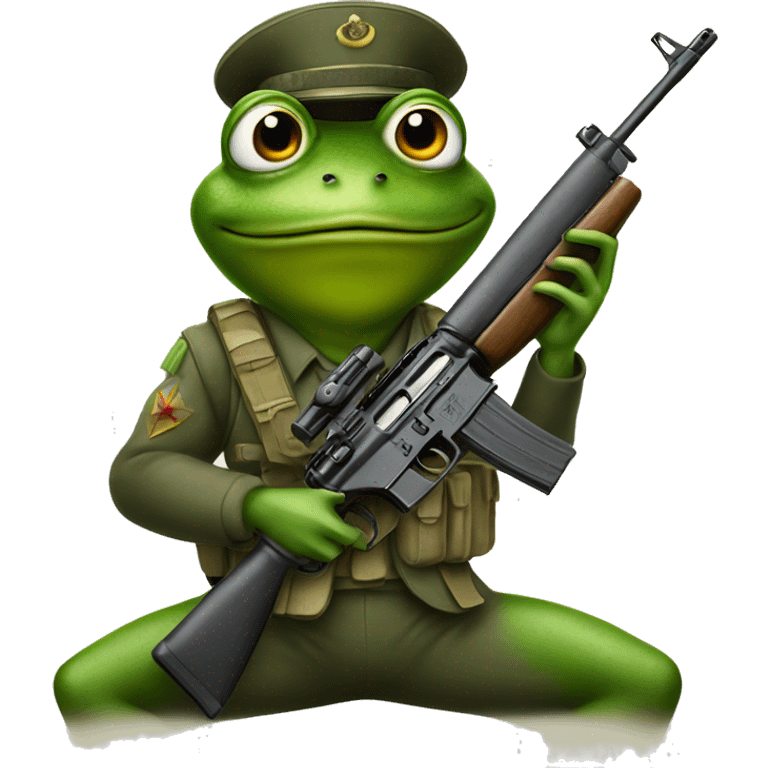 A frog as a soldier holding a rifle  emoji