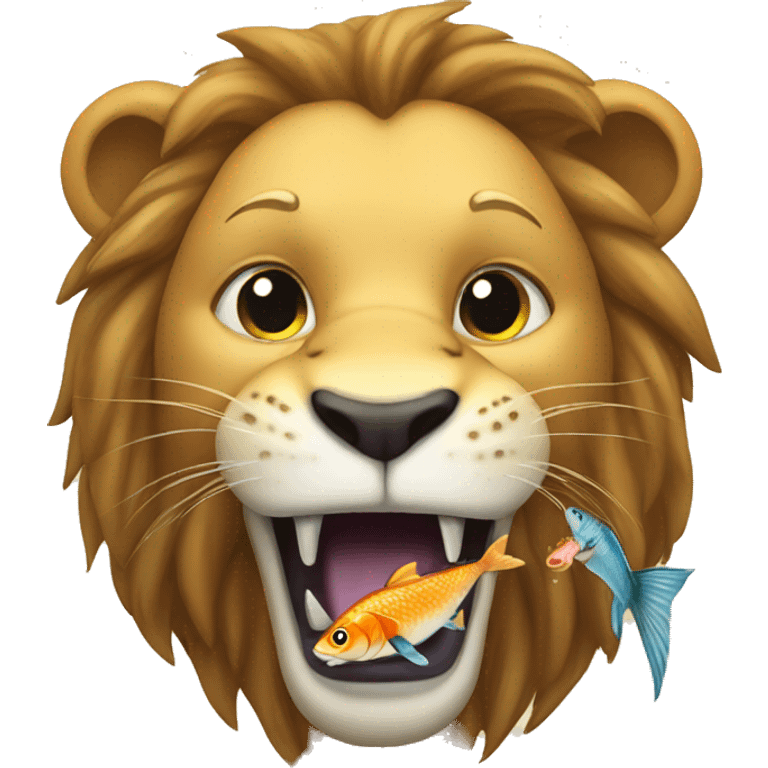 a lion eating a fish  emoji