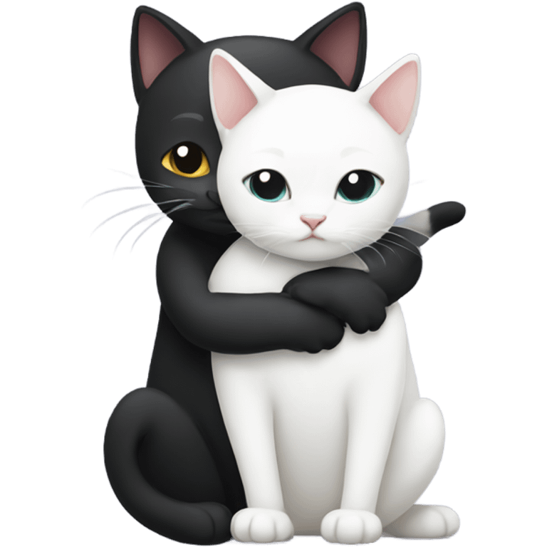 Black cat hugging white cat emoji