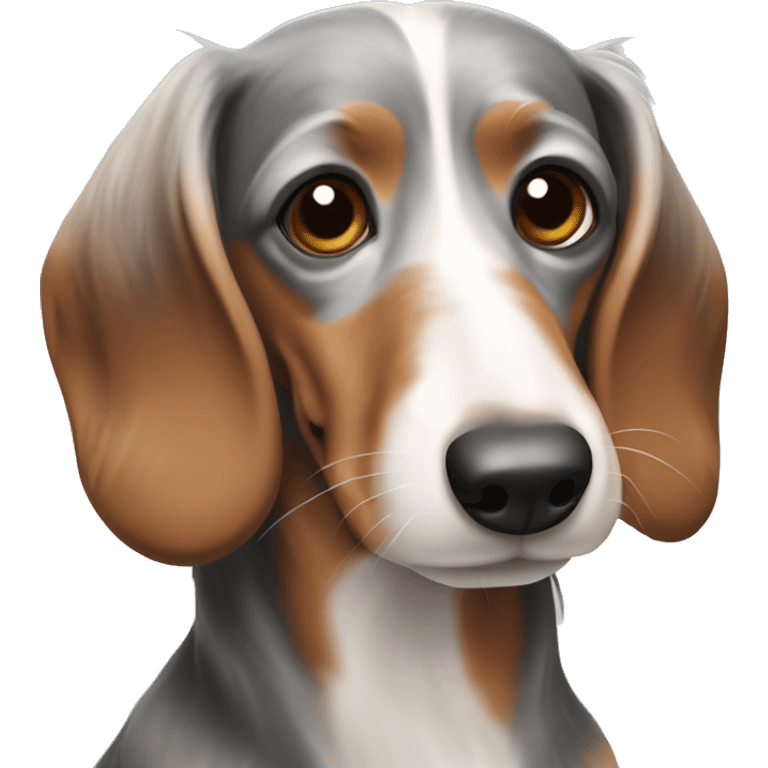 Gray, white, and brown long-haired dachshund emoji