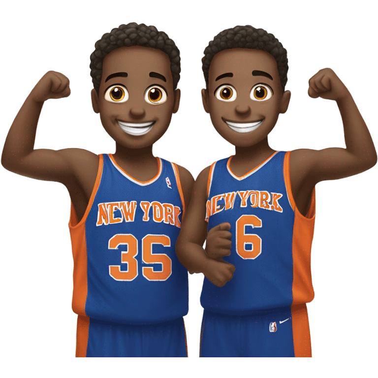 Two boys at a knicks basketball game happy emoji