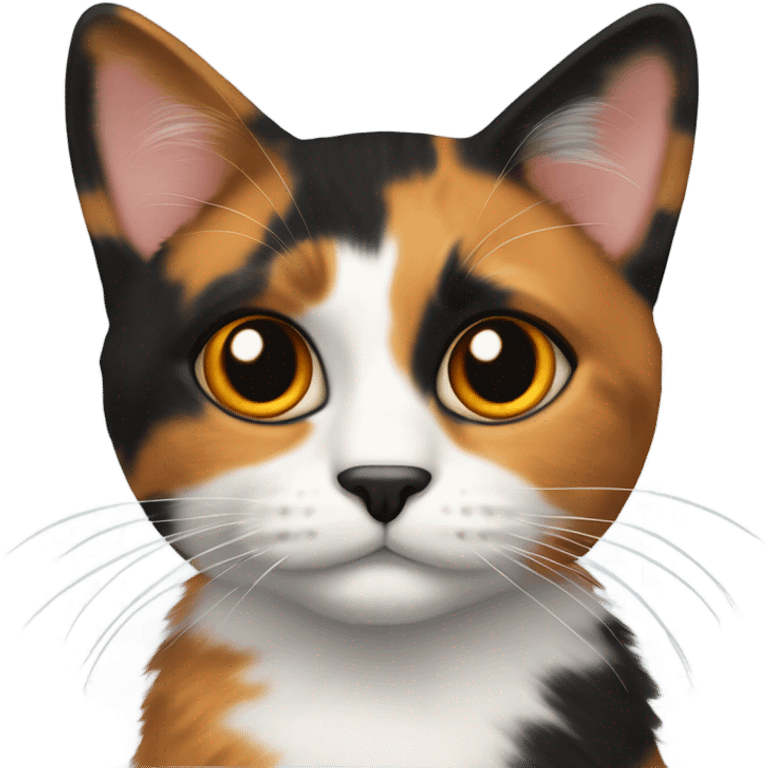 Calico cat with a black face emoji