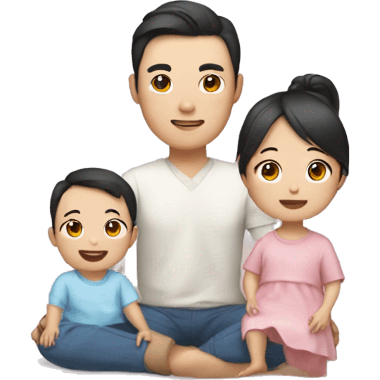 Korean mum and dad in their 30s with a 4-year-old baby girl and 1-year-old baby boy emoji