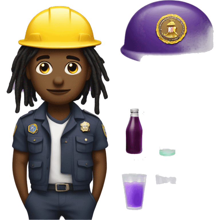 Black boy with dreads and a hard hat titled FBI and purple drink in other hand  emoji