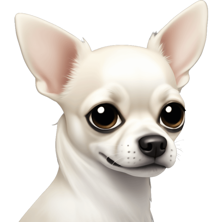 little white chihuahua with black fur on her left side of face, near the black nose, also black fur around the eyes emoji