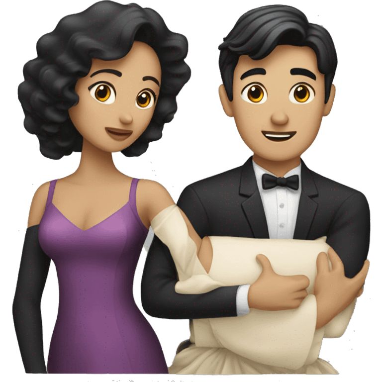 woman with black hair and man with blond hair dancing waltz emoji