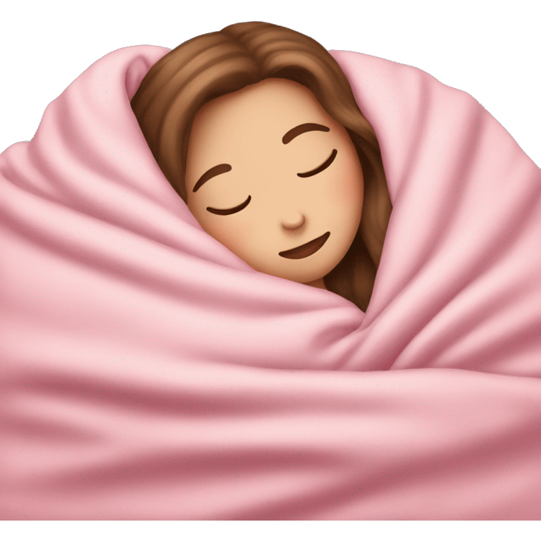 White girl with brown hair sleeping with pink blanket emoji