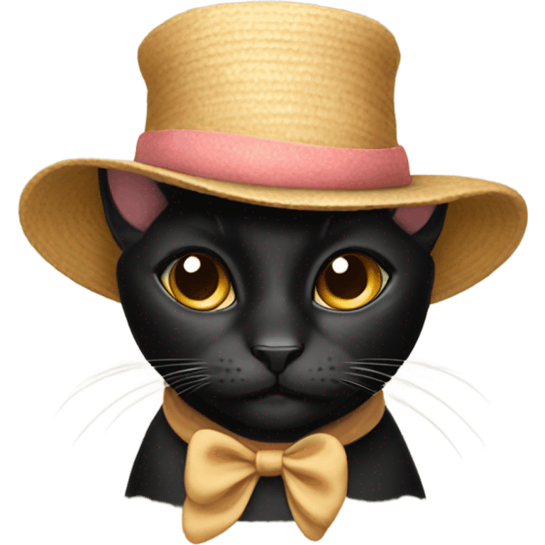 Black female cat wearing funny hat emoji