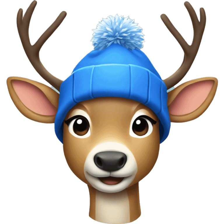 Deer wearing a blue snow hat and jacket emoji