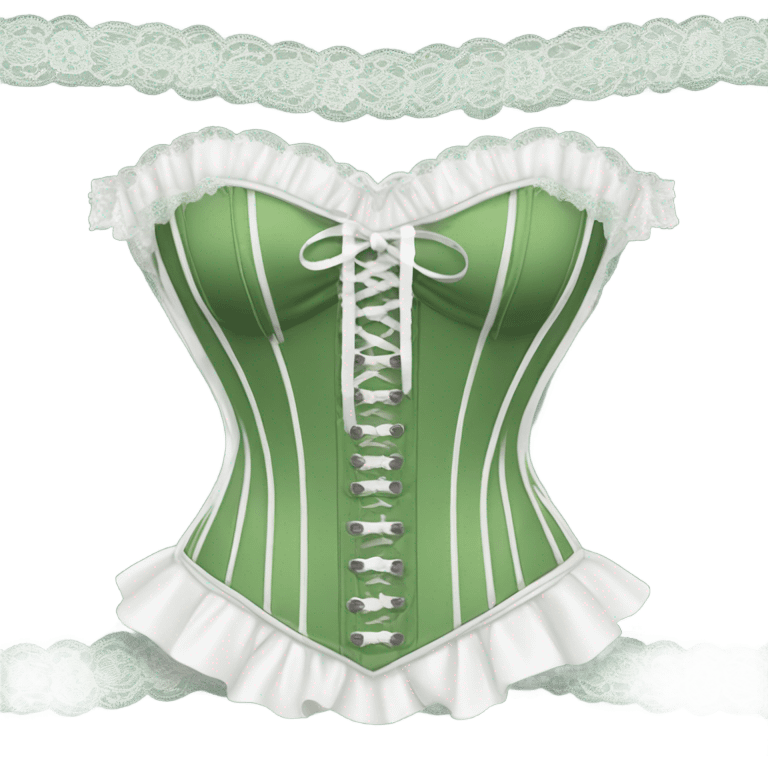 Sage green corset with white lave and bows, isolated emoji