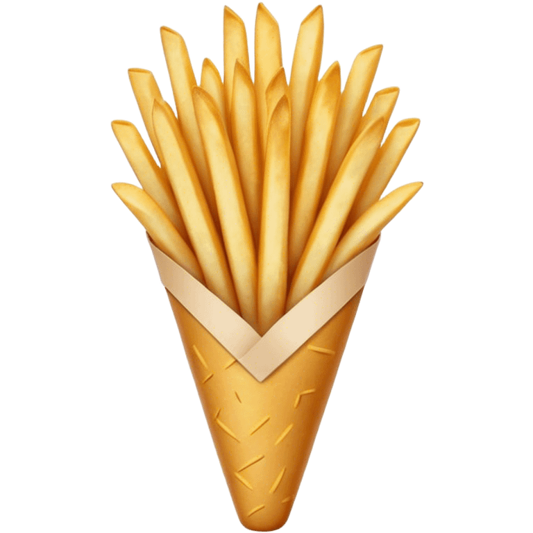 Cinematic Realistic Belgian Fries Dish Emoji, showcasing thick, crispy fries served in a paper cone rendered with detailed textures and golden, appetizing lighting. emoji