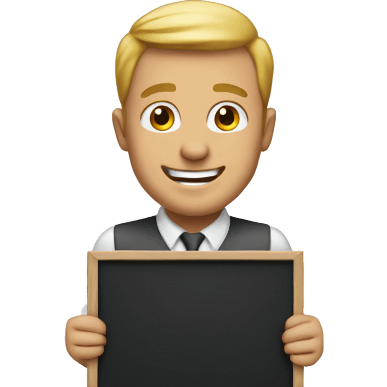 joyful white man holding a black board  emoji