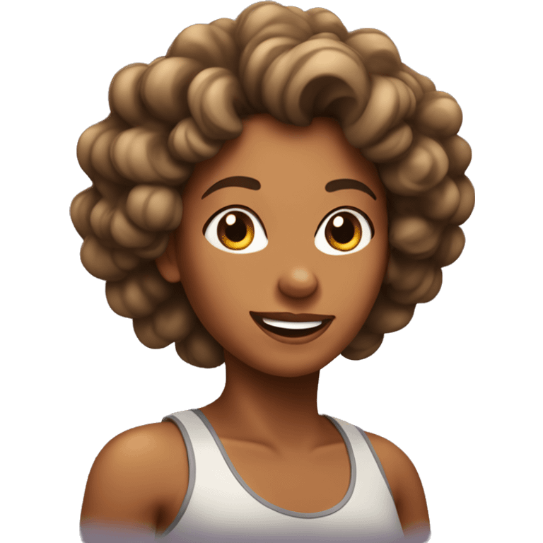 running woman with curls, tanned skin emoji