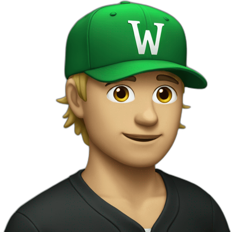 Green letter "W" on black baseball cap emoji