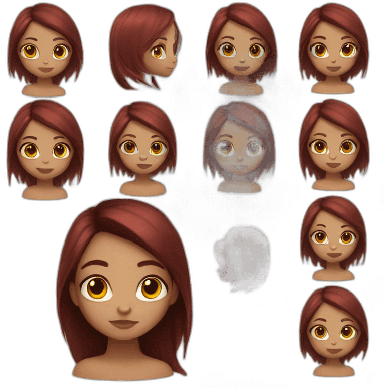 Girl bronze skin with dark red straight hair, Hanzel eyes emoji