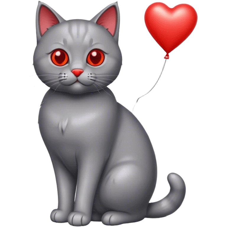 gray British cat and red heart metallic baloon emoji