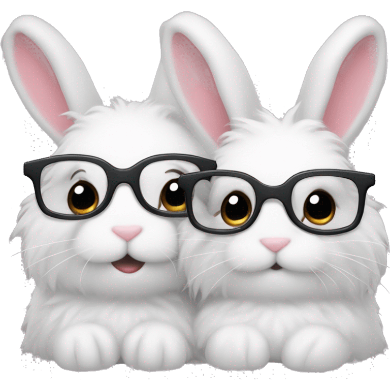 two fluffy bunnies cuddling, the one on the left has glasses emoji