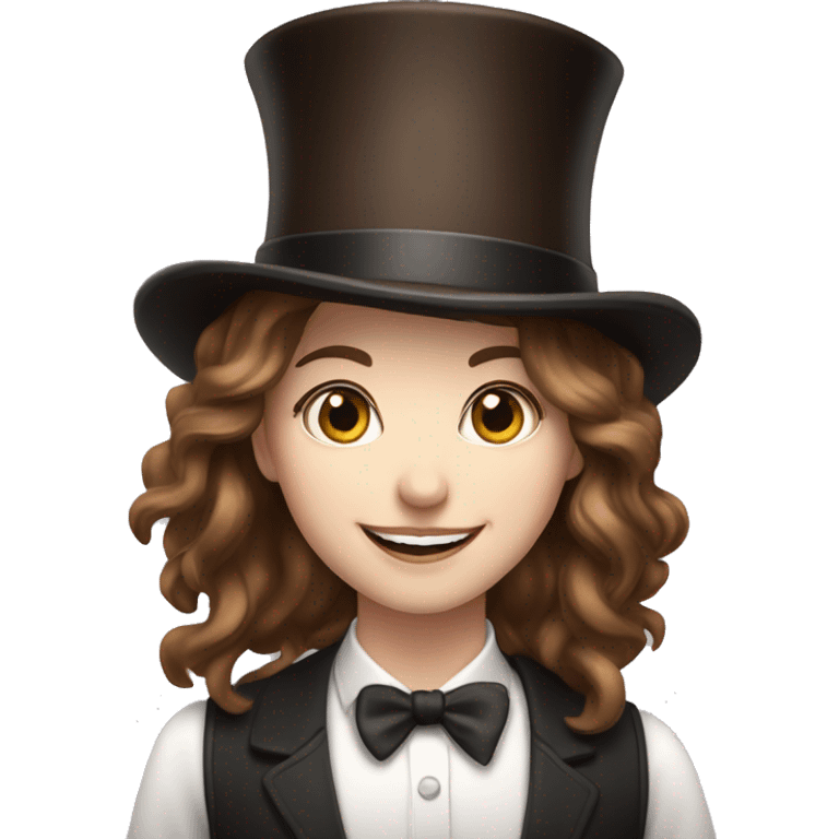 happy white girl - brown hair- magician- top hat emoji