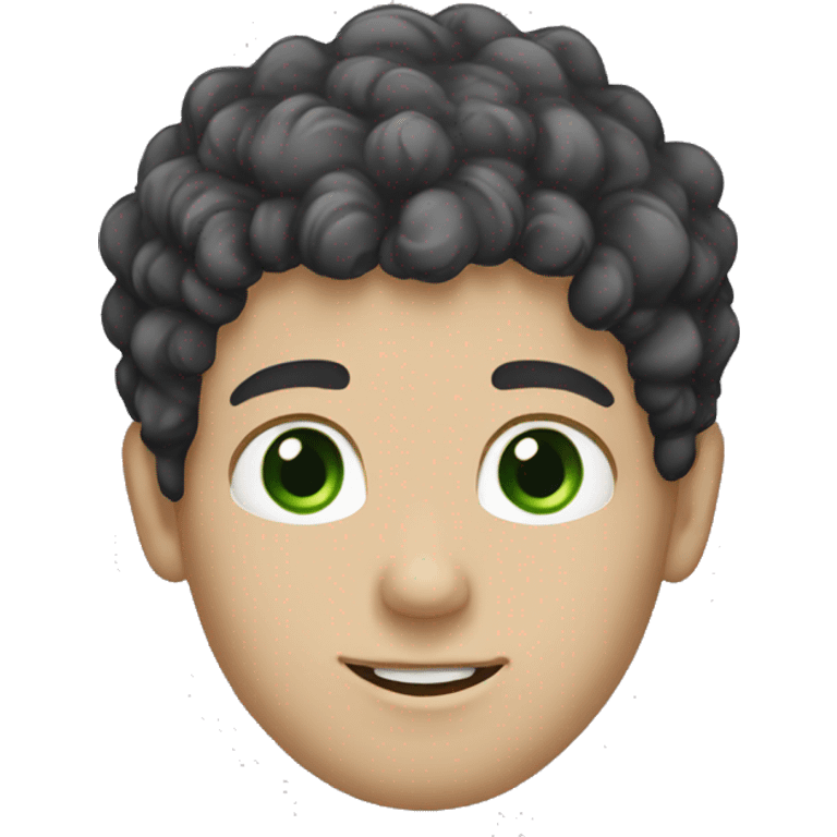 A white boy with green eyes and curly black hair emoji