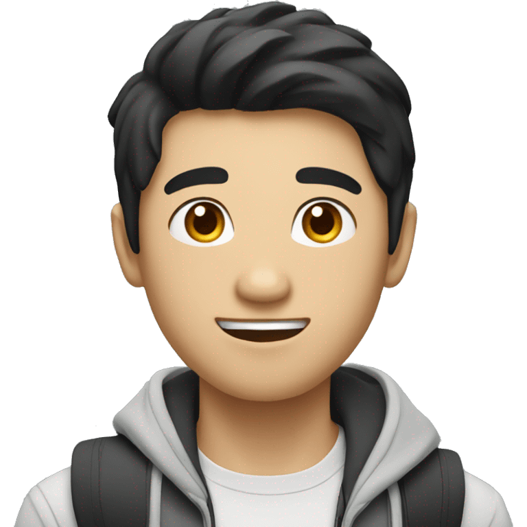 Asian man with black hair, college student holding a laptop emoji