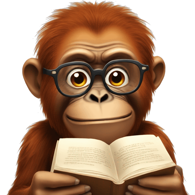 mature grumpy orangutan with glasses with a book emoji