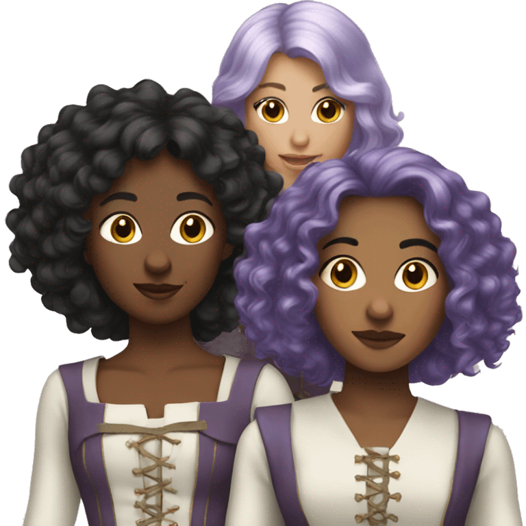 Three musketeers 2 black women lilac hair emoji