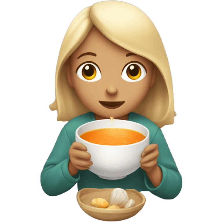 Girl using shell to eat soup emoji