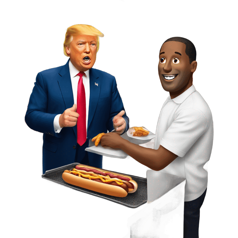 Trump serving hot dogs to Harris emoji