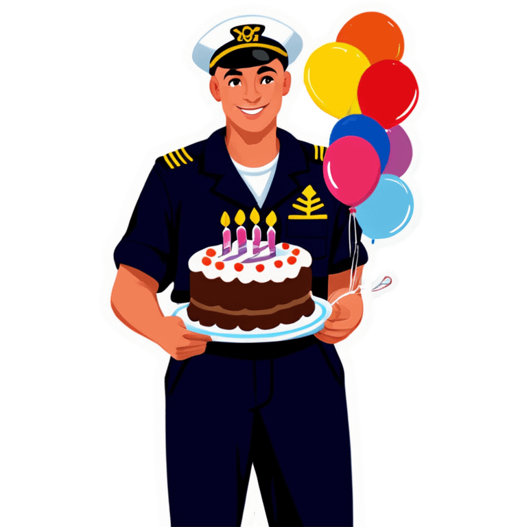 Navy sailor holding a birthday cake and balloons  emoji