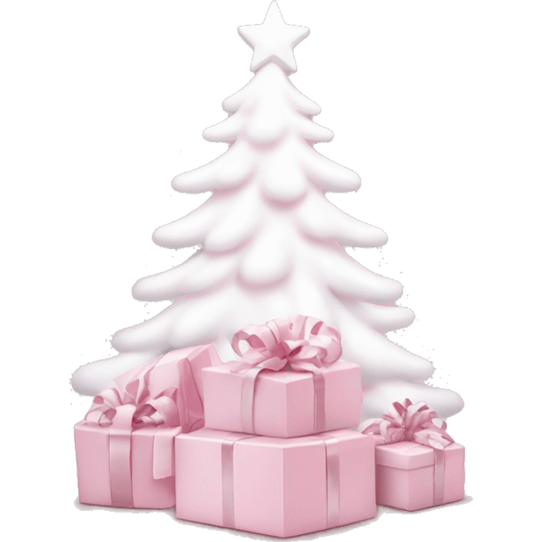 Light pink Christmas gifts under a white Christmas tree  emoji