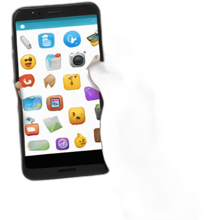 hand holding smartphone with apps emoji