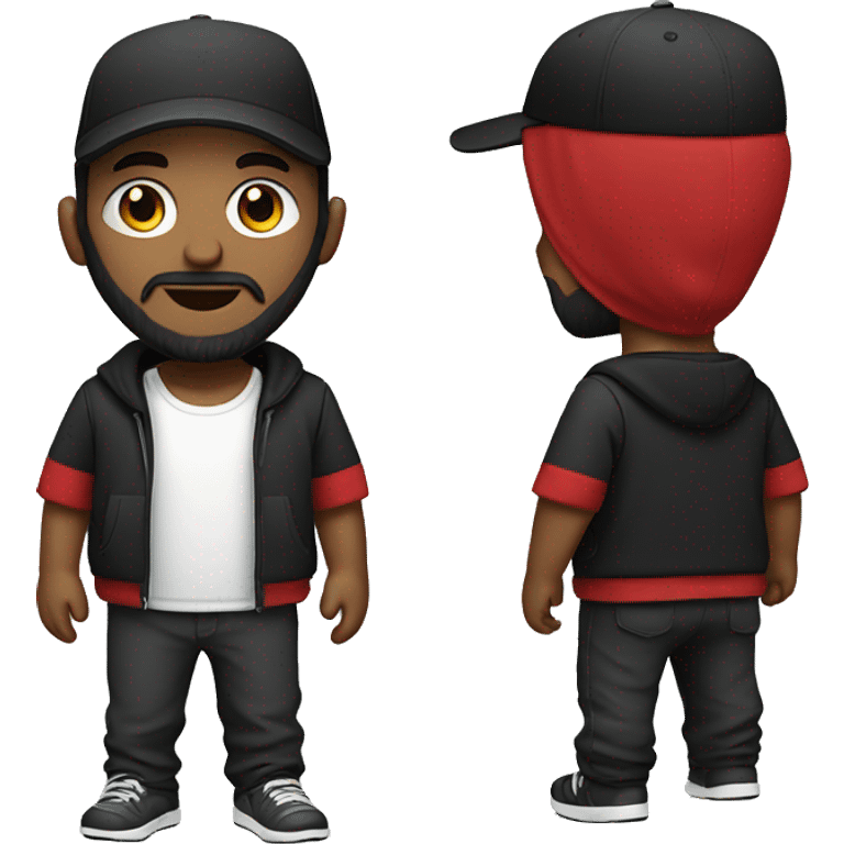 Man with beard, wearing black jogger, red shirt and black cap emoji