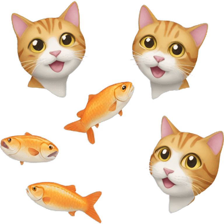 four cats eating one fish emoji