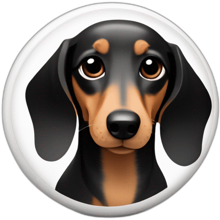 cartoon dachshund with a shiny coat, colored in traditional black, tan, and white hues, nestled inside a pill capsule. emoji