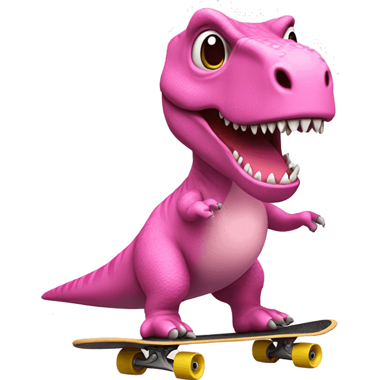 simplistic 3d emoji t-rex wearing a pink tutu riding a skateboard emoji