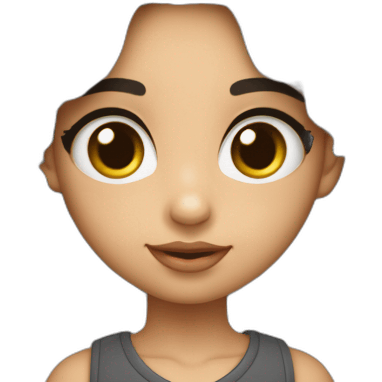 uma bebe de olhos intensos cor preto nariz de batatinha orelha mediana boca larga cabelos de cor preto e tipo meio ondulado e apele da cor do pecado clara emoji