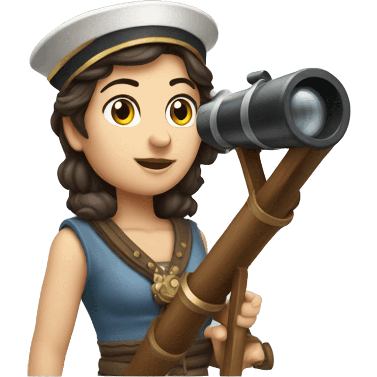 Ancient Greek brunette female ship captain with a telescope emoji