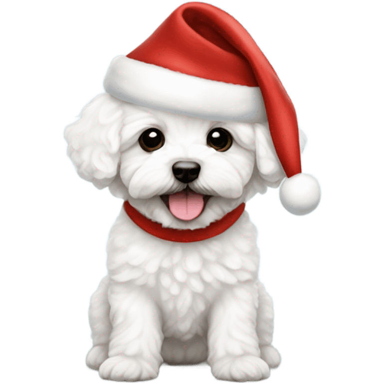 White Maltipoo puppy with santa hat emoji