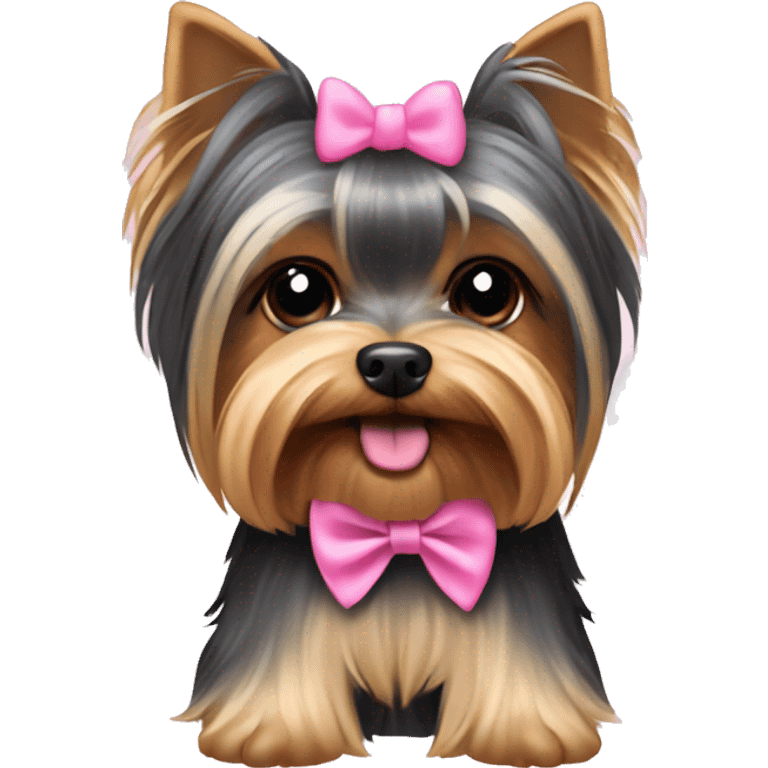 Yorkshire terrier biewer with pink bow emoji