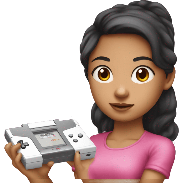 dark haired lightskin girl  playing pink nintendo ds emoji