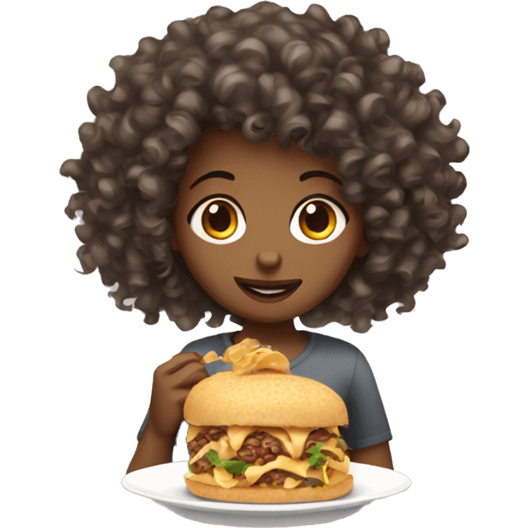 a curly Hair Girl eating  emoji