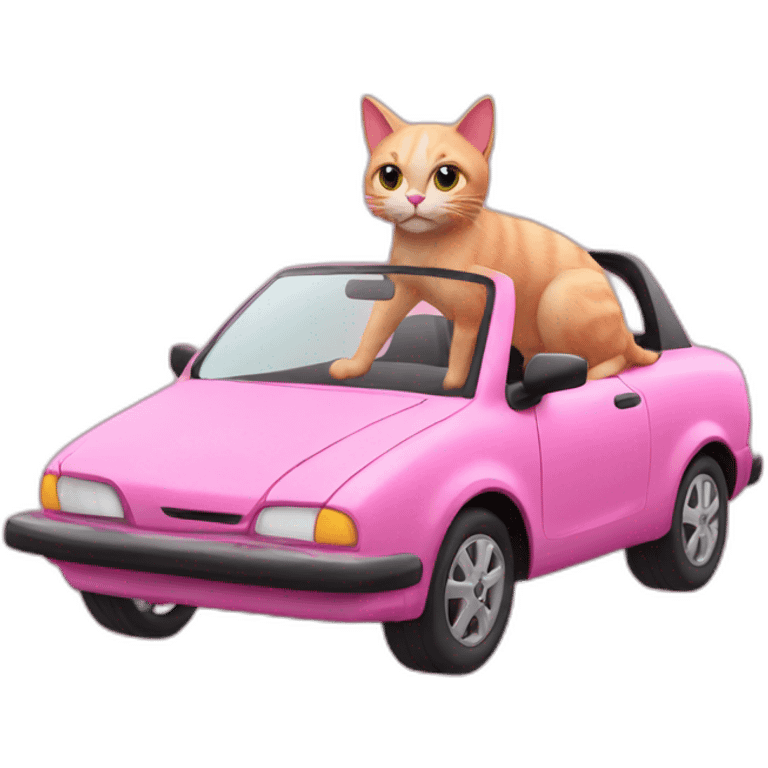 Pink cat riding a car emoji