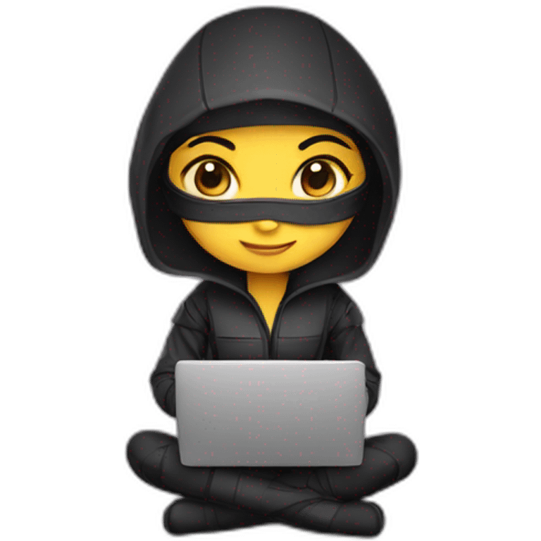 cute woman ninja programmer with laptop emoji