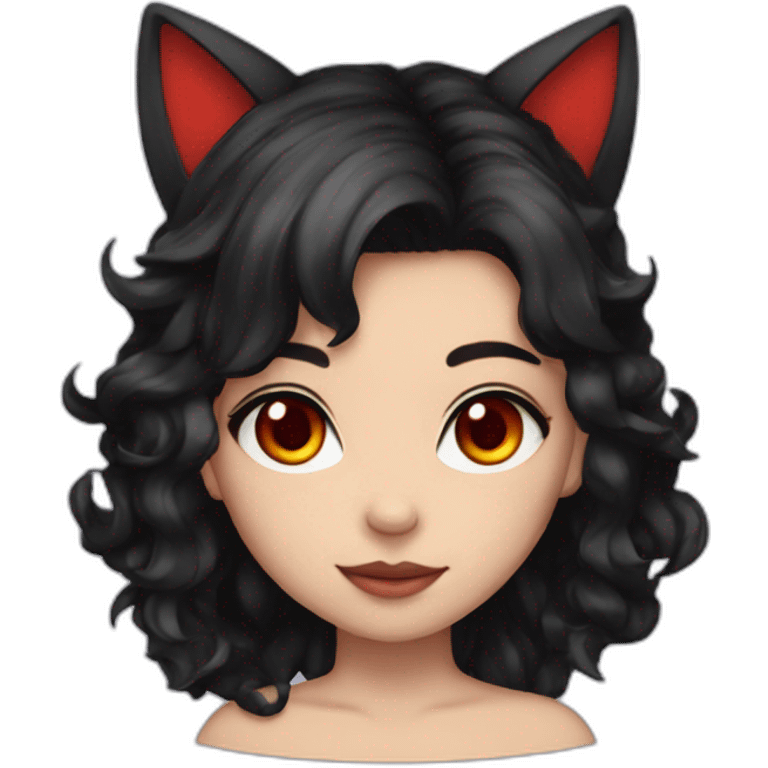 girl, cat ears, black hair, wavy hair, red eyes, black sclera emoji