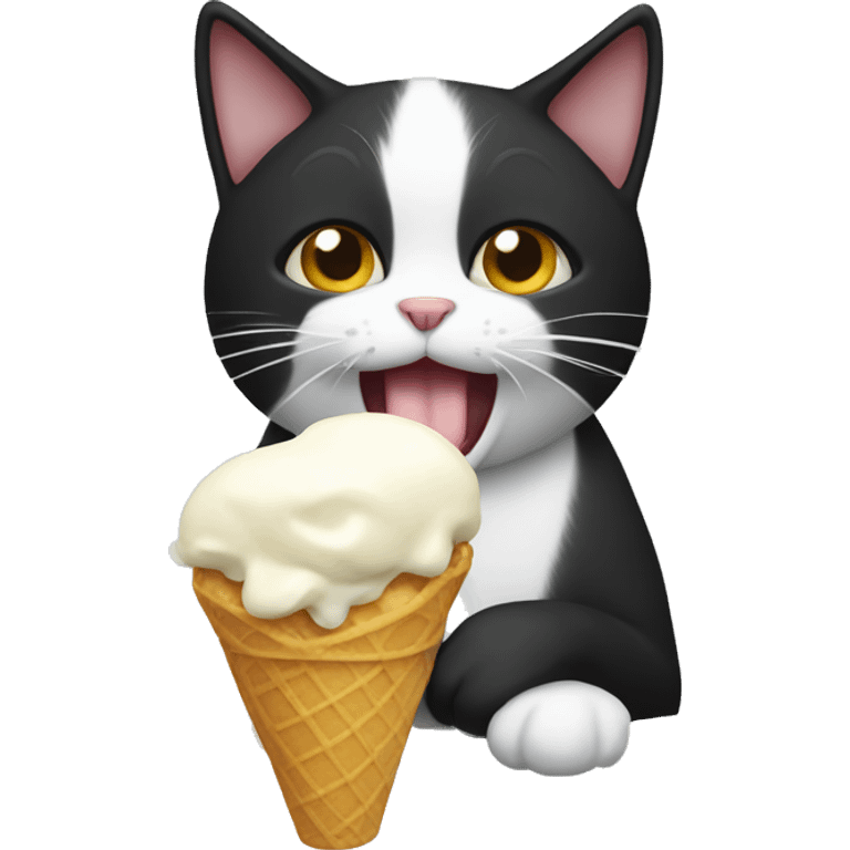 black and white cat eating icecream  emoji