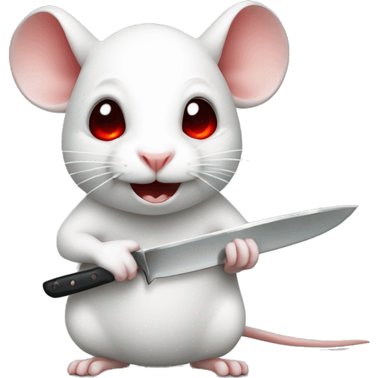 Cute white rat with red eyes holding a knife  emoji