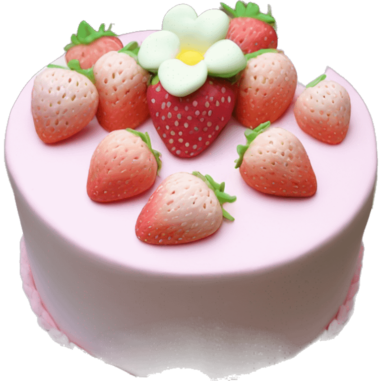 Light Pink strawberries and cream birthday cake with in bow emoji